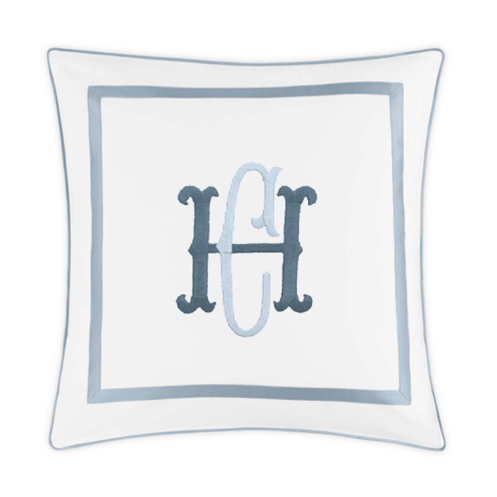 Embroidered Louise Pique Sham - Hazy Blue