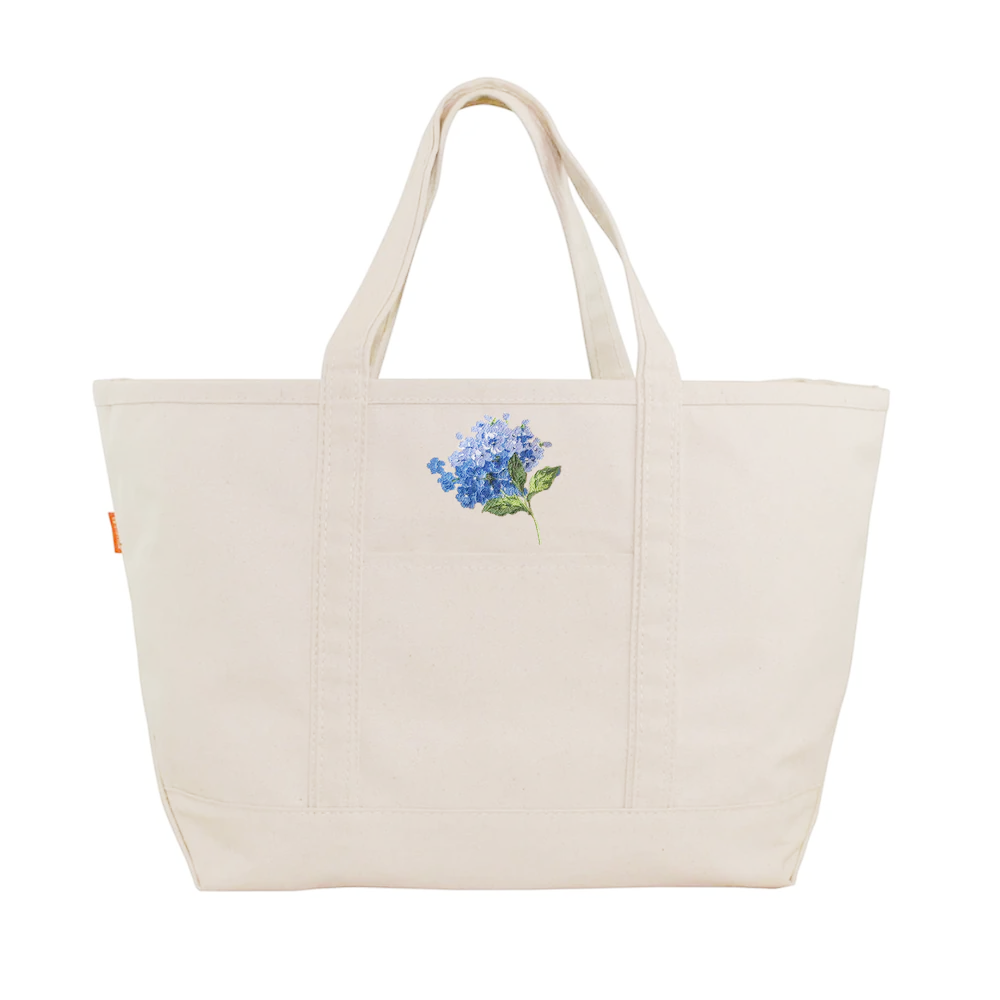 Blue Hydrangea on Large Natural Canvas Tote