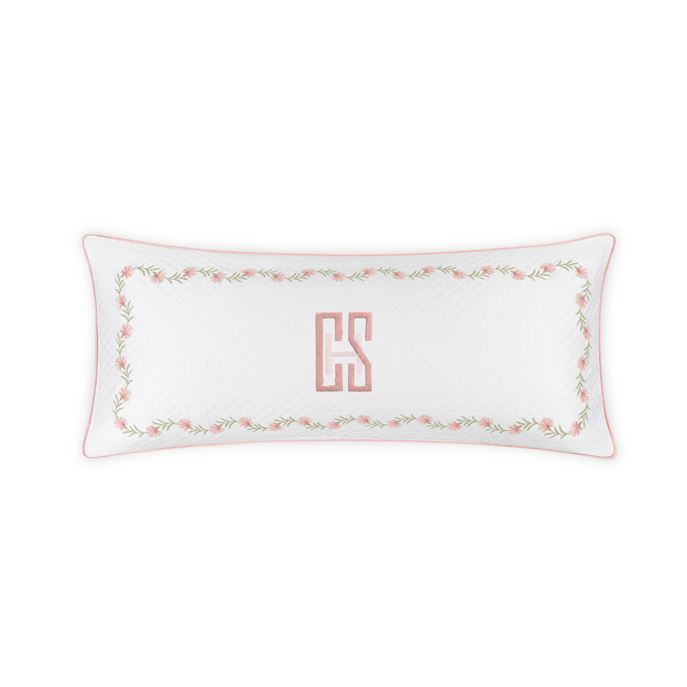 Embroidered Daphne Matelassé Lumbar Pillow - Peony