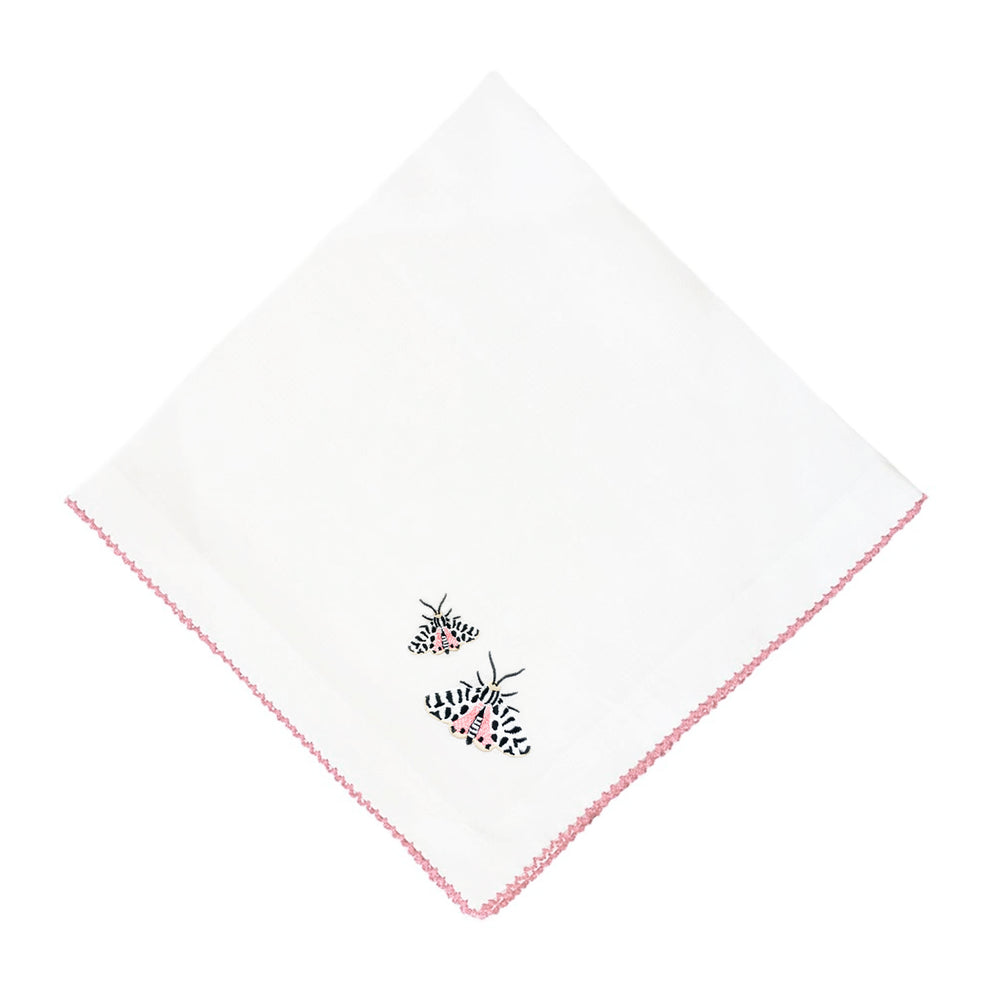 Spotted Moth Dinner Napkins- White with Light Pink Picot Edge