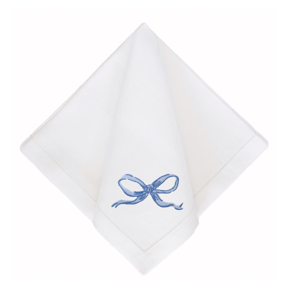 Susannah Garrod Blue Bow Dinner Napkins - White