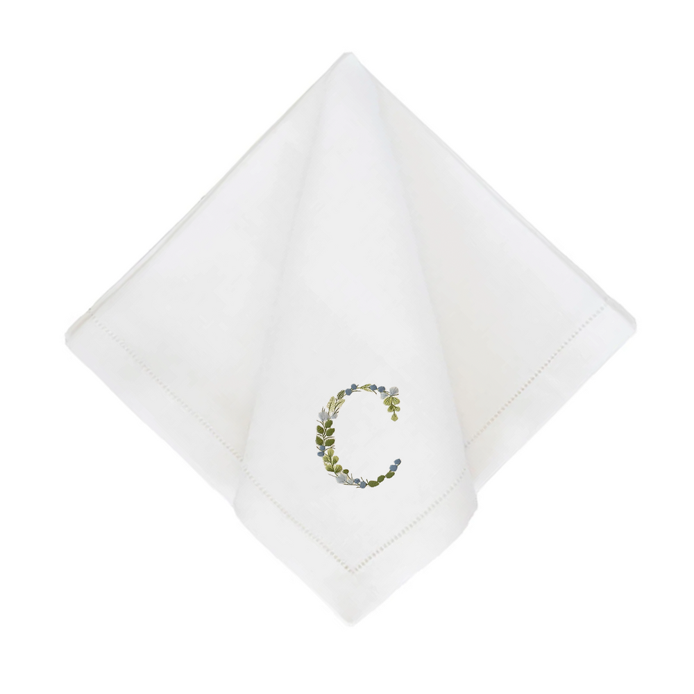 Flowering Vine Alphabet Dinner Napkins - White