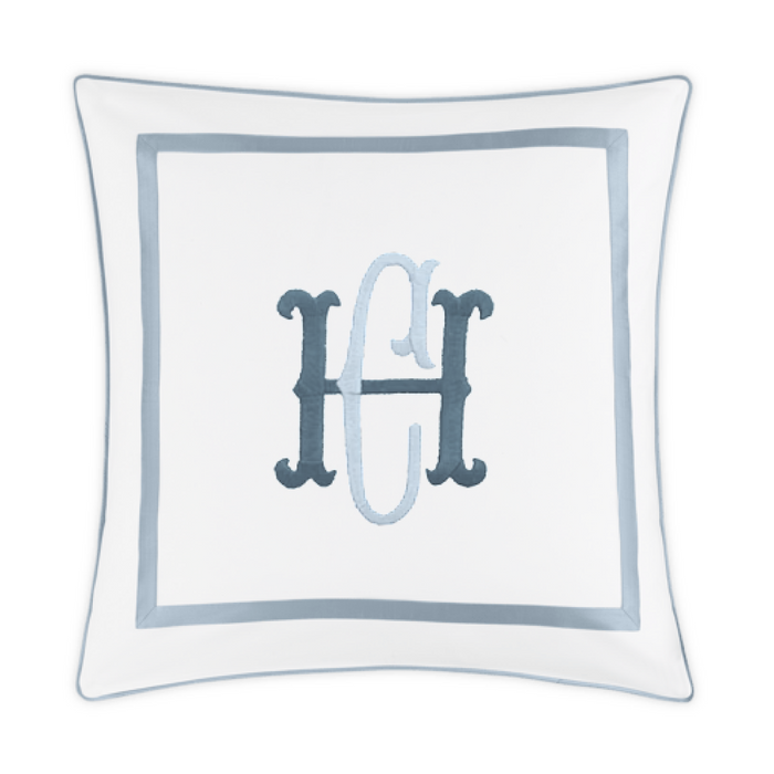 Embroidered Louise Pique Sham - Hazy Blue