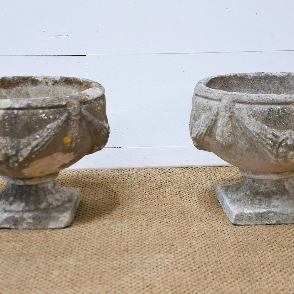 Pair of English Concrete Goblet Planters