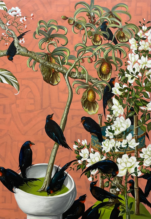 Paper Panel-Blackbird With Flowers