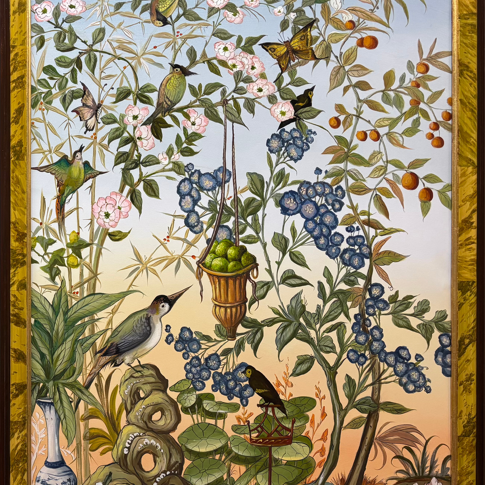 Birds with Blue Flowers Acrylic on Canvas