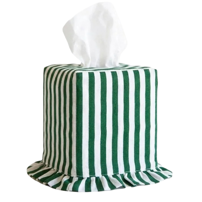 Hunter Green Bard Stripe Tissue Box Cover
