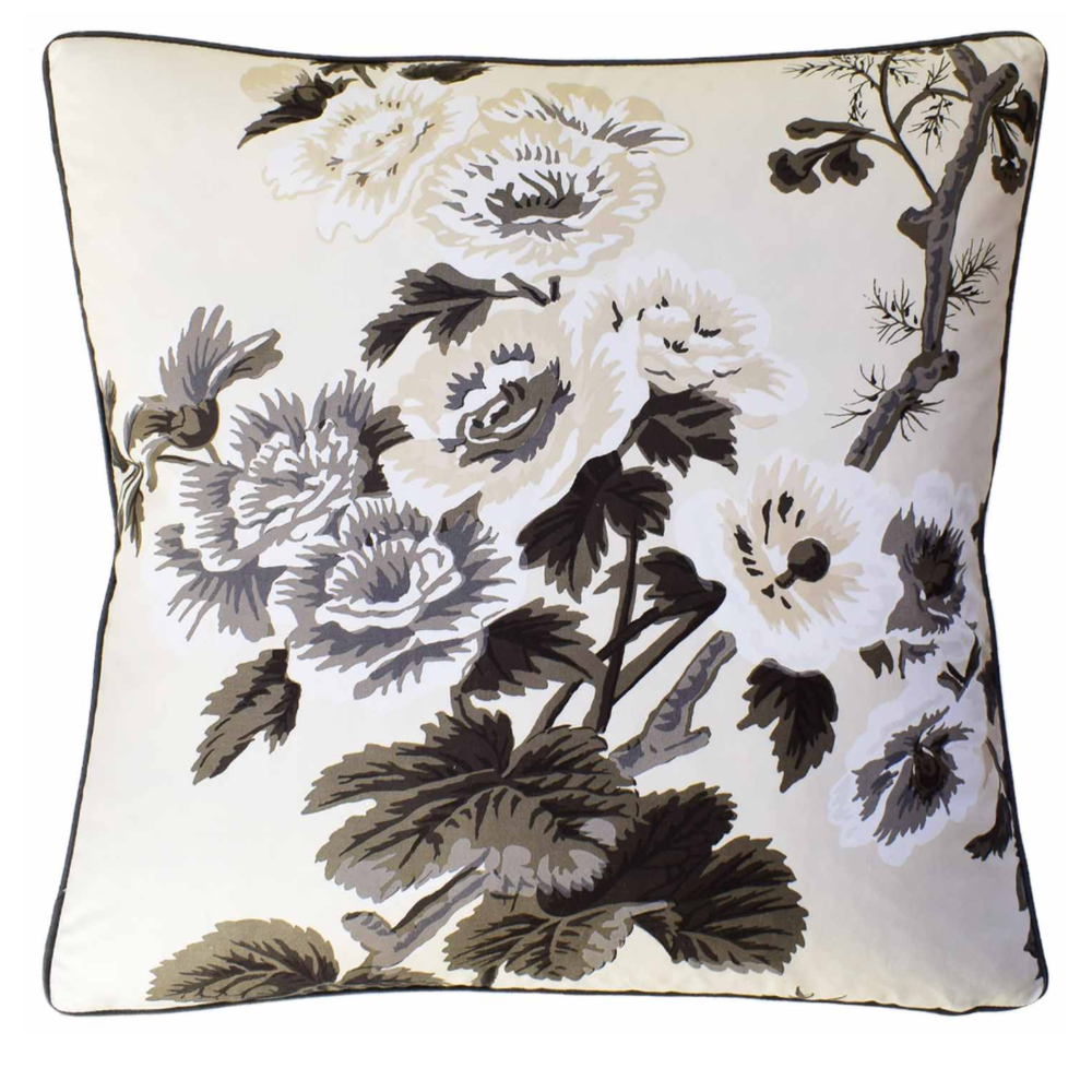 Pyne Hollyhock Pillow-Charcoal