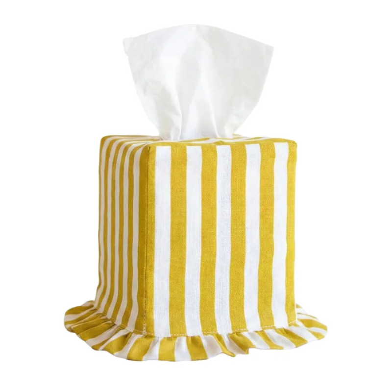 Citron Bard Stripe Ruffle Tissue Box Cover