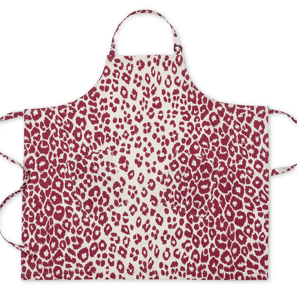 Iconic Leopard Crimson Linen Apron