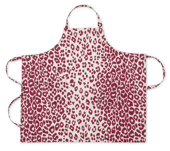 Iconic Leopard Crimson Linen Apron