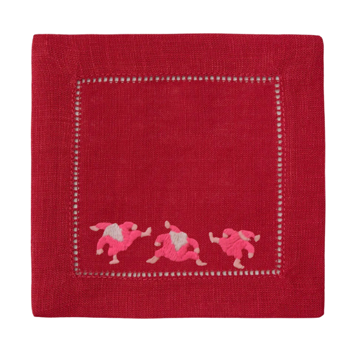 Pink Dancing Santas-Multiple Napkin Colors