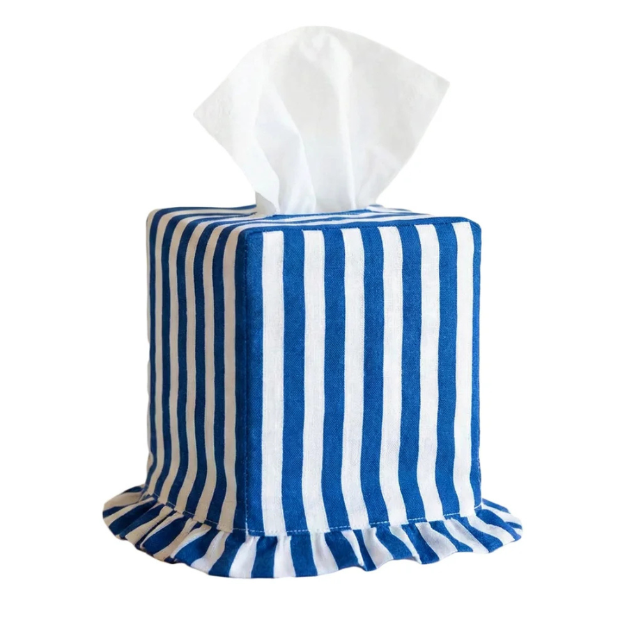 Cobalt Blue Bard Stripe Tissue Box Cover