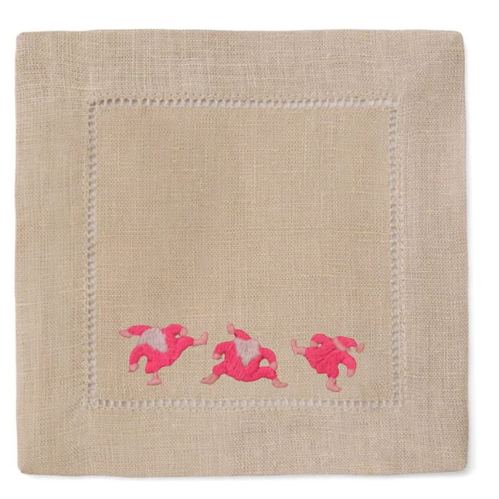 Pink Dancing Santas-Multiple Napkin Colors