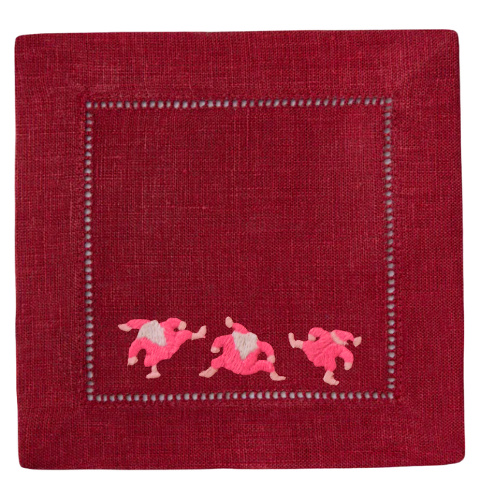 Pink Dancing Santas-Multiple Napkin Colors