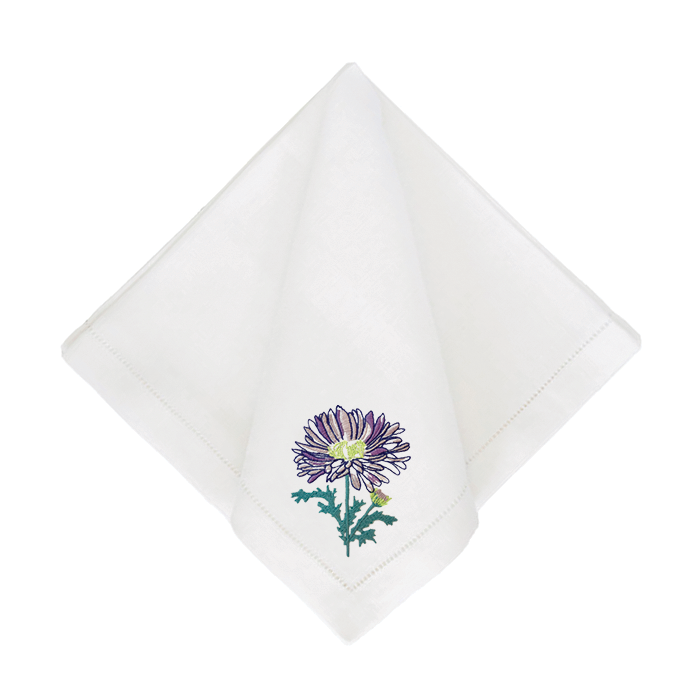 Summer Aster Dinner Napkins - White