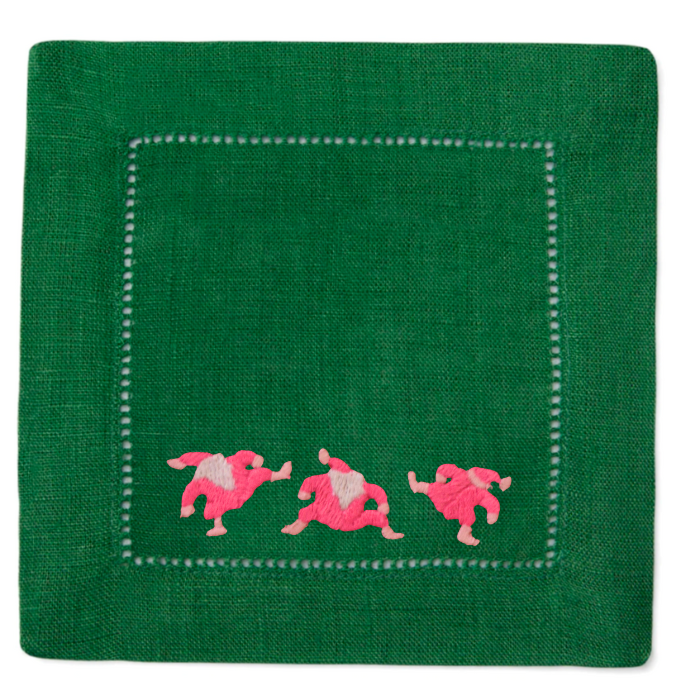 Pink Dancing Santas-Multiple Napkin Colors