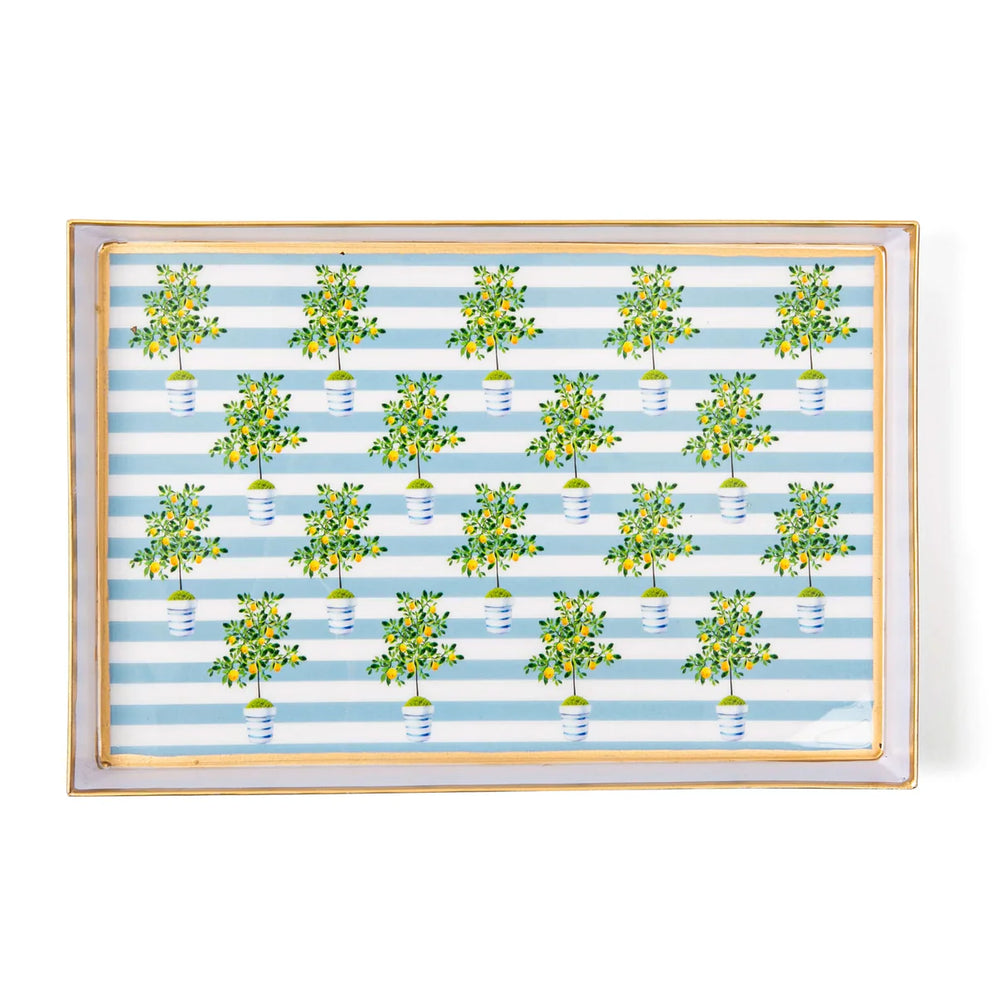 Lemon Stripes Enameled Oliver Tray