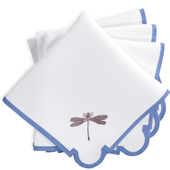 Chic Dragonfly Azure Scallop Mirasol Dinner Napkins -Set of 4