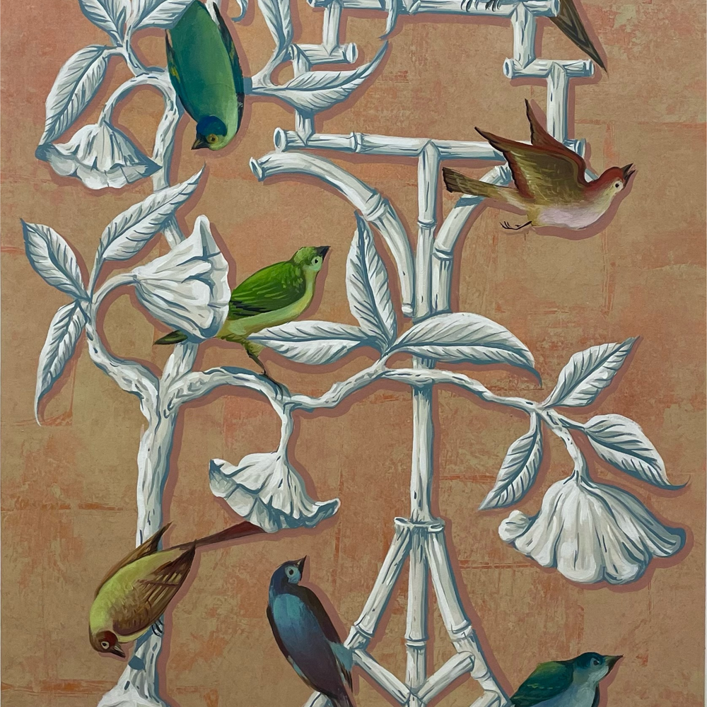 Paper Panel-Birds on White Trellis #1