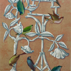 Paper Panel-Birds on White Trellis #1