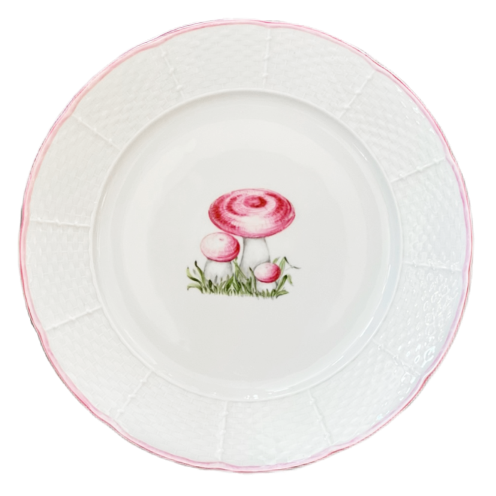 Basket Weave Dinner Plate - Pink Mushrooms