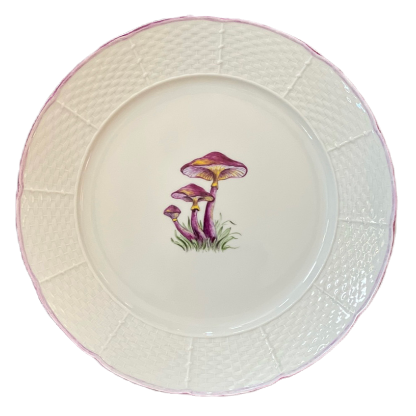 Basket Weave Dinner Plate - Purple Mushrooms