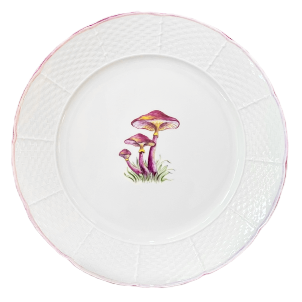 Basket Weave Dinner Plate - Purple Mushrooms