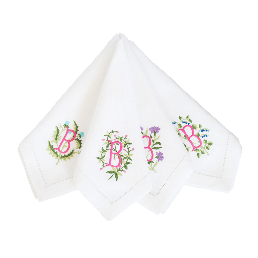 Floral Crest Customizable Dinner Napkins - White