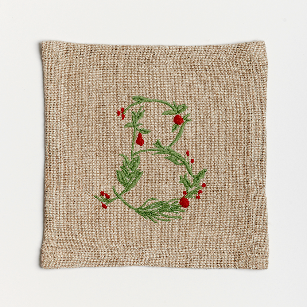 Festive Flowering Vine Single Letter Cocktail Napkins