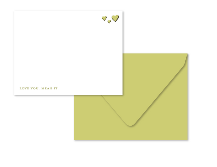 LOVE YOU - MEAN IT BOXED LETTERPRESS STATIONARY - GREEN