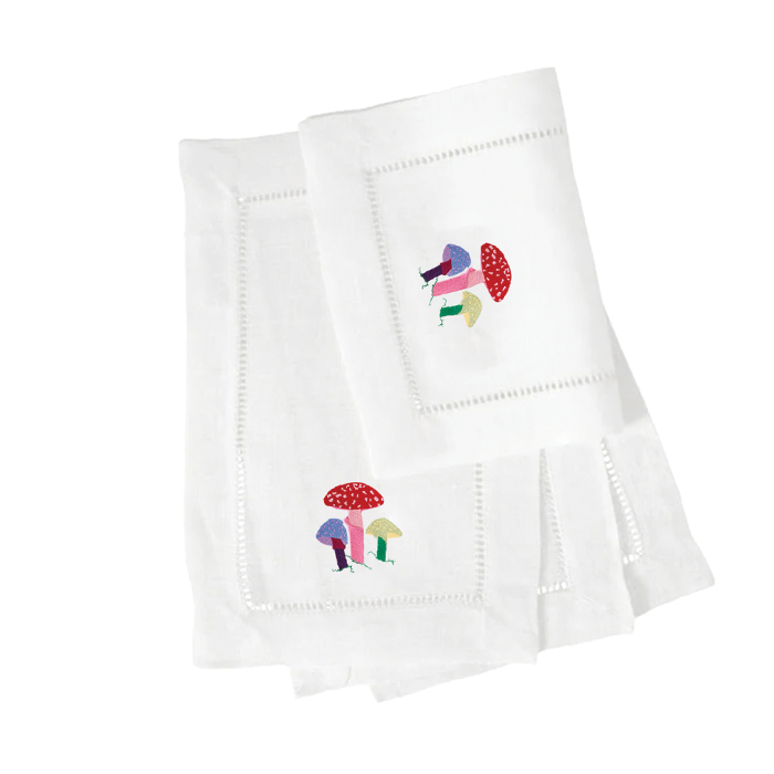 6x9 Magic Mushroom Cocktail Napkins - White