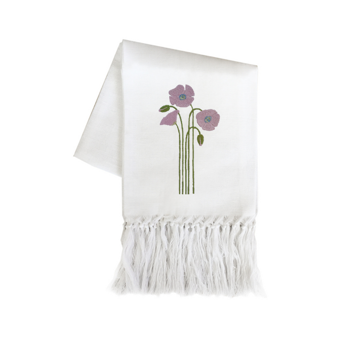 Zodiaco European Hand Towel-Long Fringe with Purple Poppy