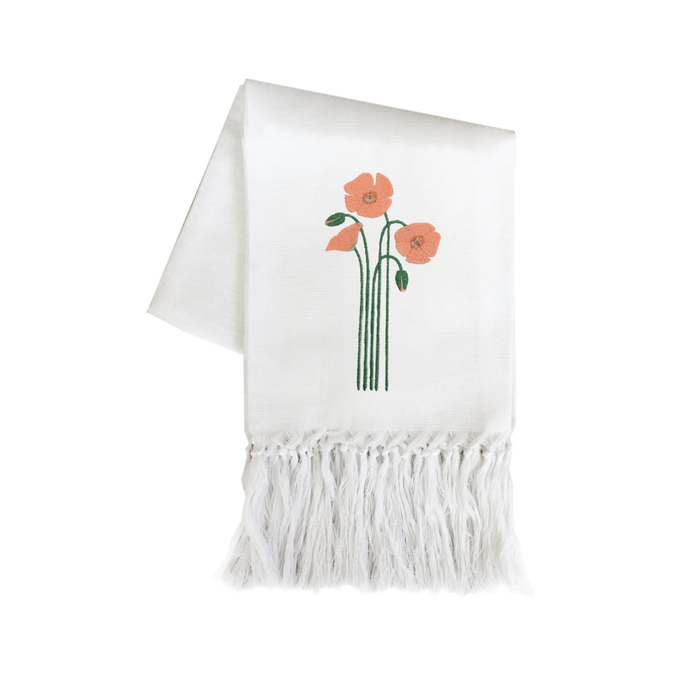 Zodiaco European Hand Towel-Long Fringe with Pink Poppy