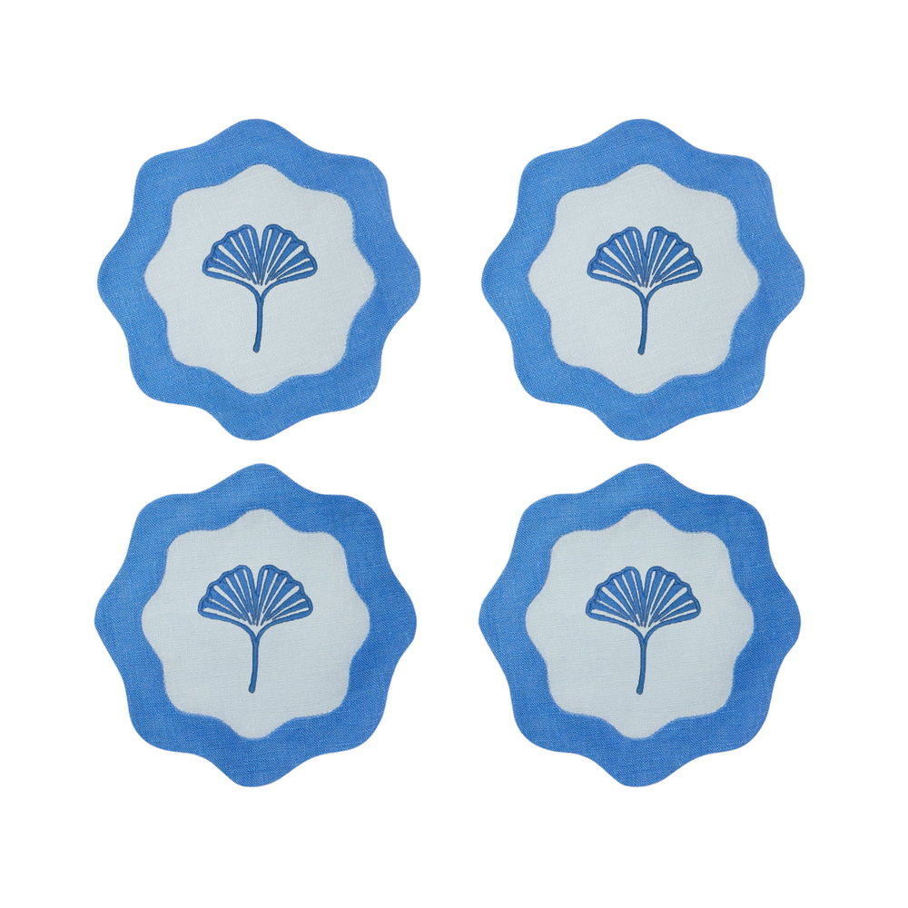 Ondulato Sky/Cobalt Gingko Leaf Cocktail Napkins