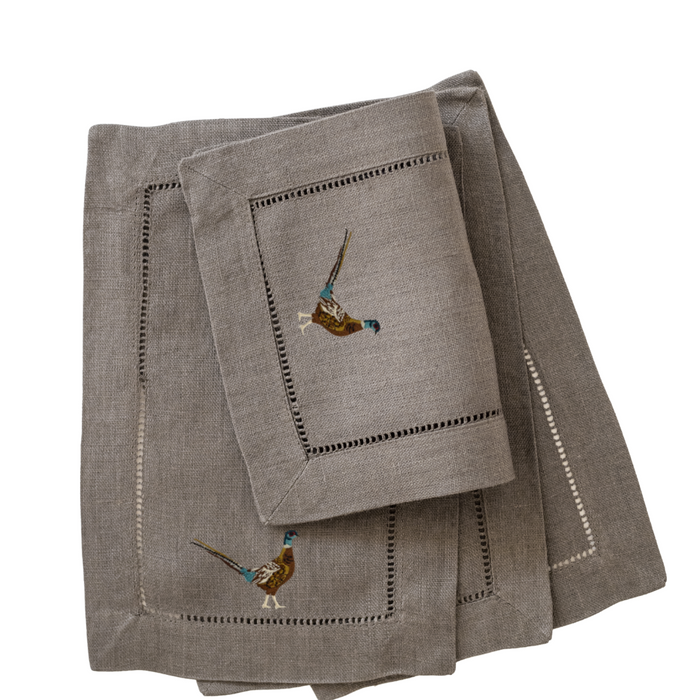 Festival Pheasant 6x9 Linen Cocktail Napkins - Pewter