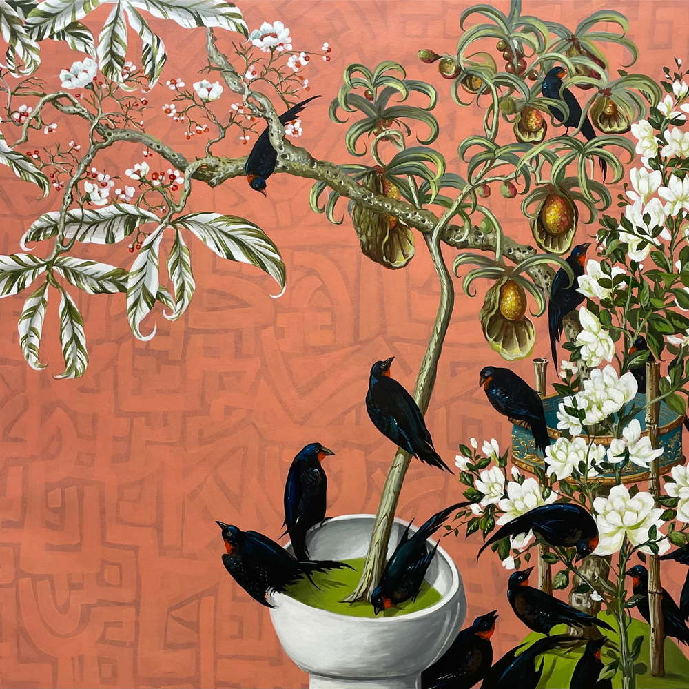 Paper Panel-Blackbird With Flowers