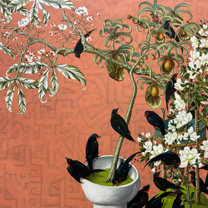 Paper Panel-Blackbird With Flowers