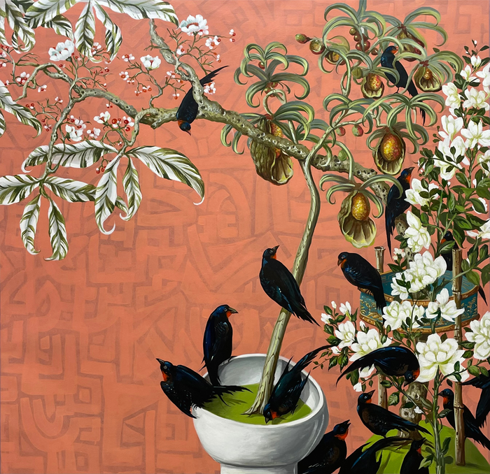 Paper Panel-Blackbird With Flowers