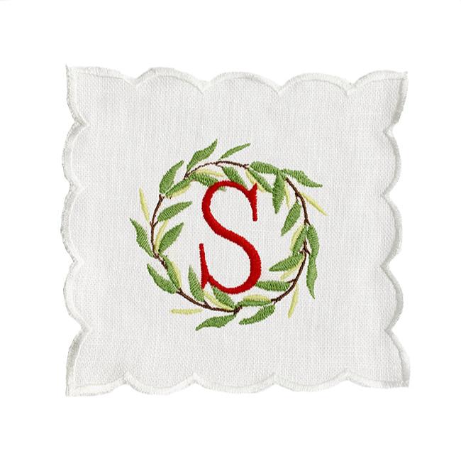 SINGLE LETTER WREATH COCKTAIL NAPKINS