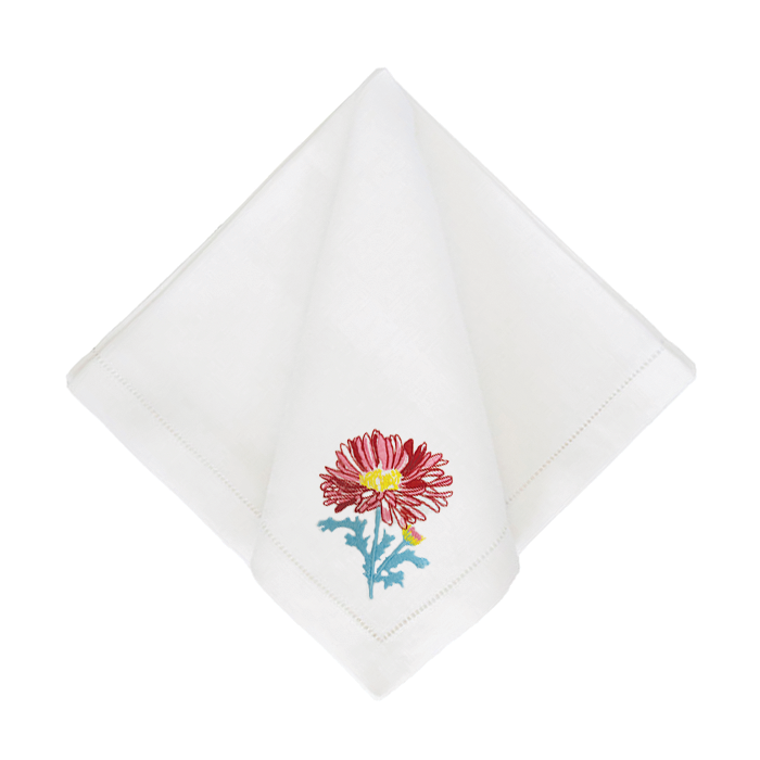 Summer Aster Dinner Napkins - White