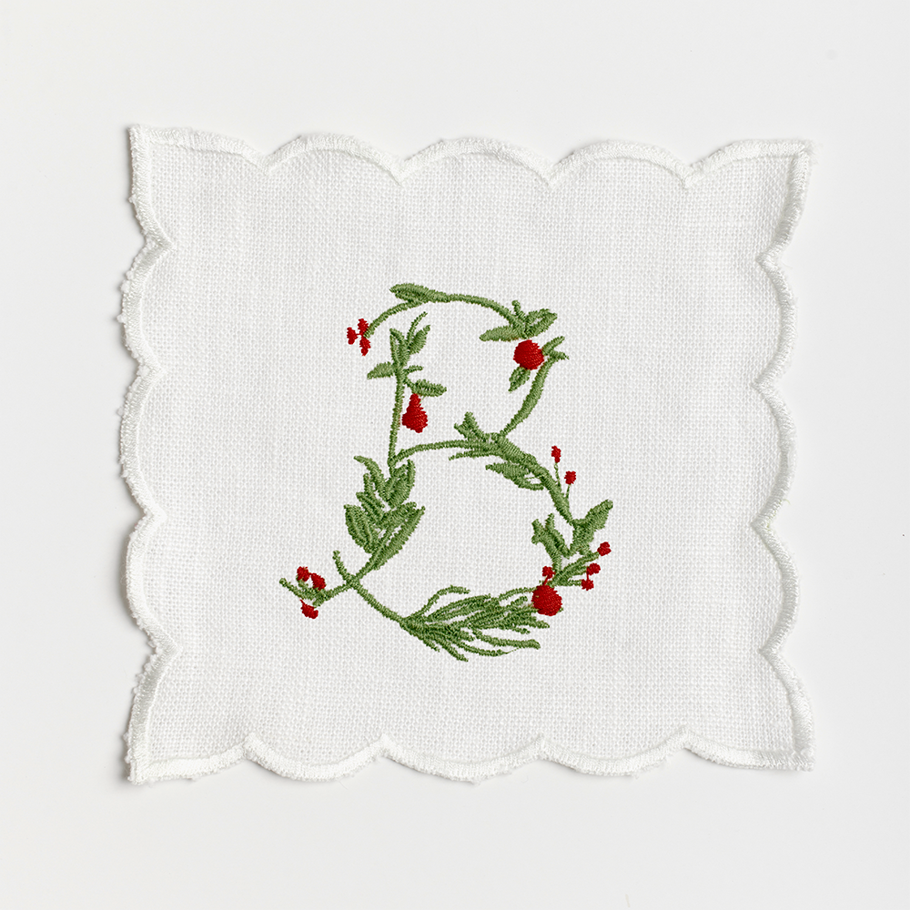 Festive Flowering Vine Single Letter Cocktail Napkins