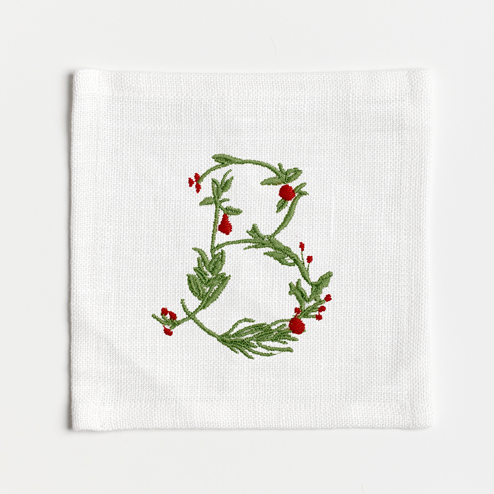 Festive Flowering Vine Single Letter Cocktail Napkins