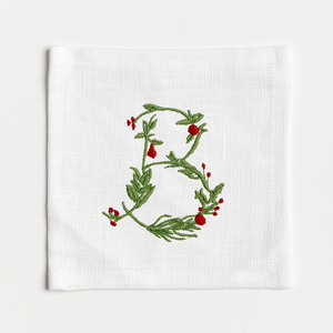 Festive Flowering Vine Single Letter Cocktail Napkins