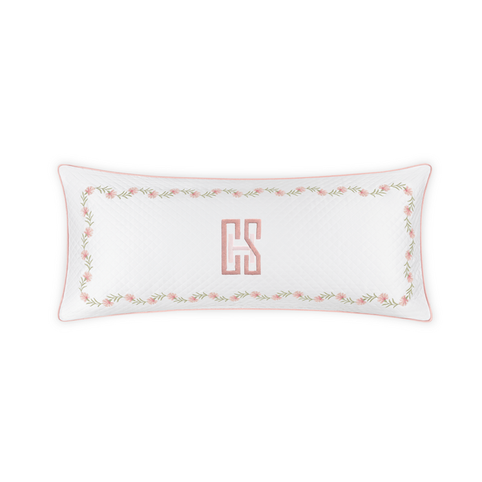 Embroidered Daphne Matelassé Lumbar Pillow - Peony