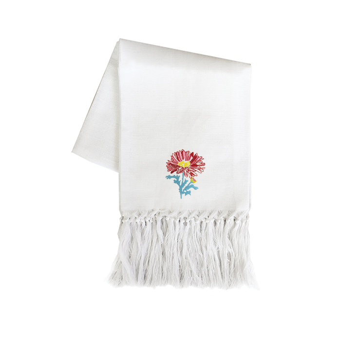 Zodiaco European Hand Towel - Long Fringe with Summer Aster Embroidery