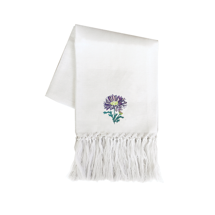 Zodiaco European Hand Towel - Long Fringe with Summer Aster Embroidery