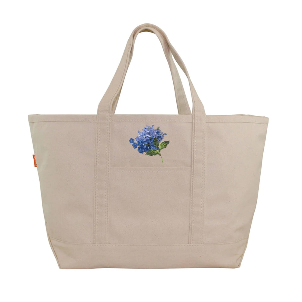 Blue Hydrangea on Large Natural Boat Tote