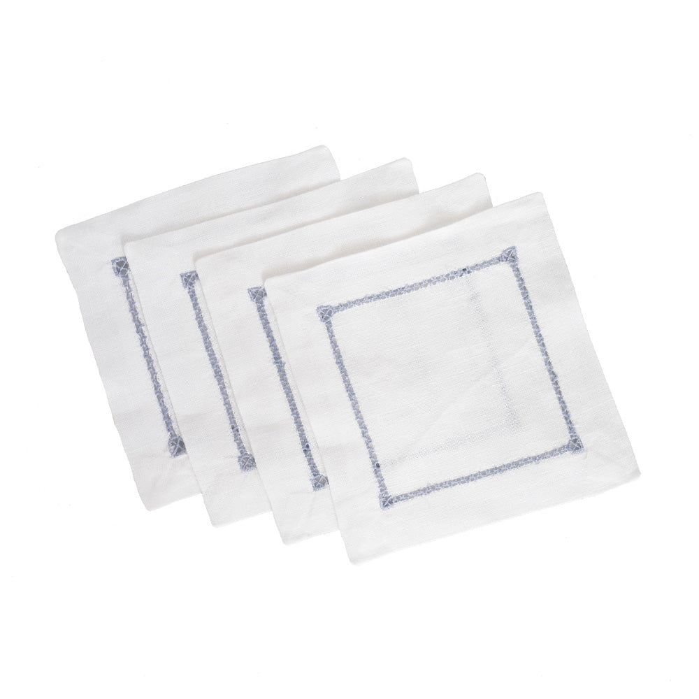 Ladder Stitch Customizable Linen Cocktail Napkins - Blue