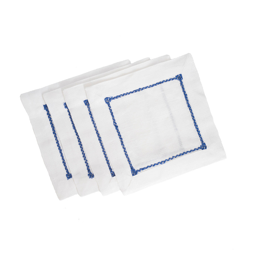 Ladder Stitch Customizable Linen Cocktail Napkins - Cobalt